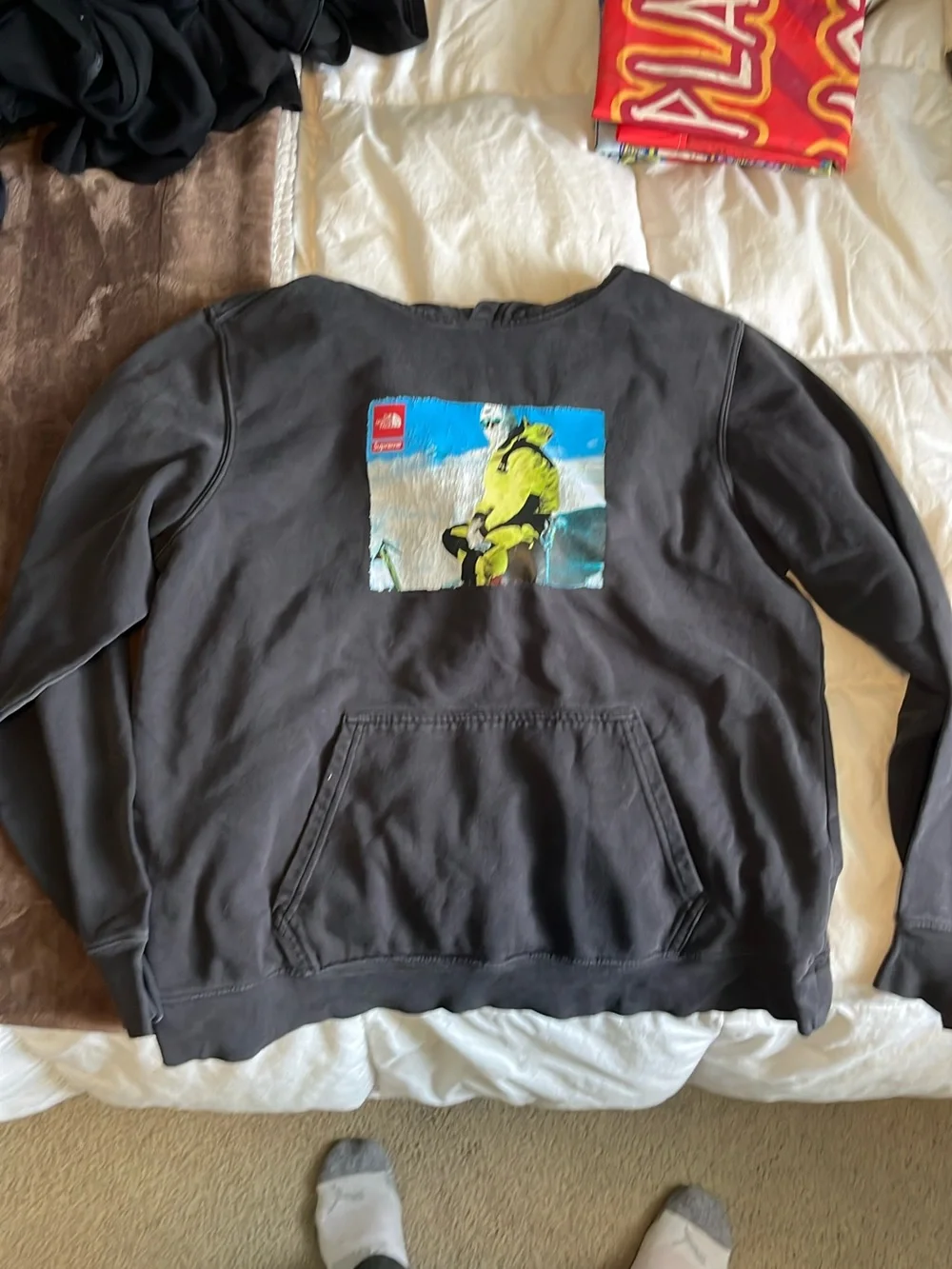 The North Face Men’s Charcoal Crewneck Sweatshirt with Yellow Graphic